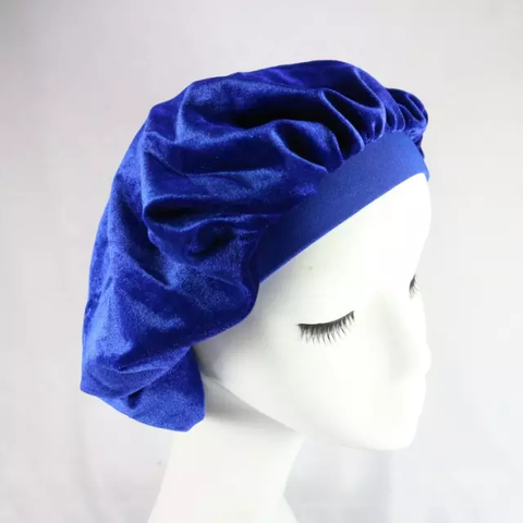 Royal blue velvet bonnet